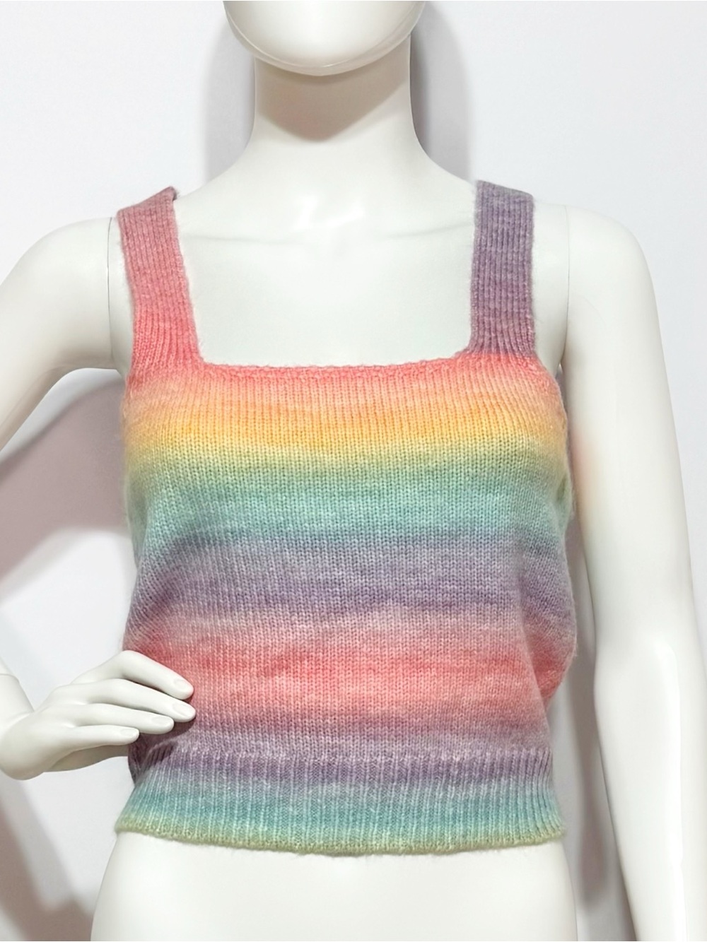 English Factory Pastel Rainbow Knit Square-Neck Tank - Multicolor | Size S
